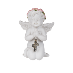 OOTB Kniender Engel mit rosafarbenen Rosenblütenkranz &