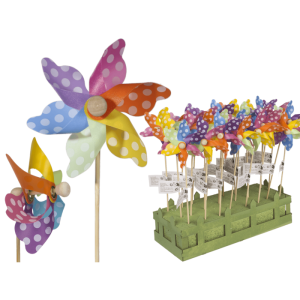 OOTB Bunte Windmühle mit weißen Punkten ca. 9 cm