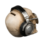 OOTB Spardose Totenkopf mit Kopfhörer & silberfarbener