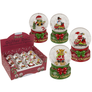 OOTB Schneekugel Weihnachtsfigur auf rotem & grünem