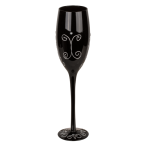 Schwarzes Sektglas mit silberfarbener Glitterbeschriftung ca. 24 cm