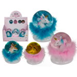 OOTB Glitterkugel Einhornkopf auf Sockel mit Federn &