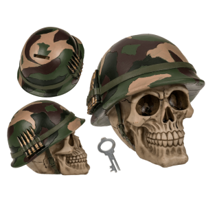 OOTB Spardose mit Schloss Totenkopf mit Armyhelm &