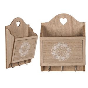 OOTB Naturfarbener Holz-Schlüsselkasten mit 3 Haken &