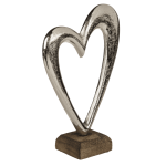 OOTB Silberfarbenes Metall-Herz auf Holz-Standfuß