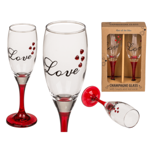 OOTB Sektglas mit Herzen und rotem Sockel Love