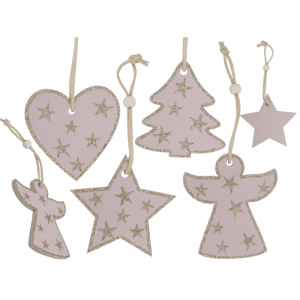 OOTB Rosa farbene Holz-Weihnachtsmotive zum Hängen