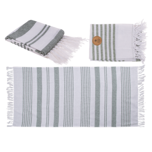 OOTB Weiß/grünes Fouta-Hamamtuch (für Sauna & Strand)