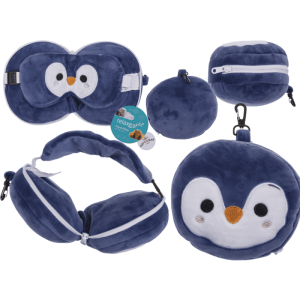 Kinder Plüsch-Reisekissen mit Augenmaske, Pinguin, ca. 14 x 14 x 10 cm