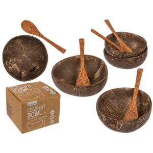 OOTB Kokosnuss-Schale 2er Set mit 2 Löffeln
