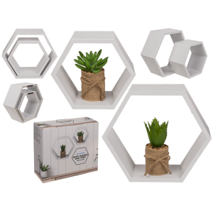 OOTB Weißes Wandregal 6-eckig 2er Set