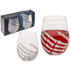 OOTB Trinkglas Skelett-Hand 2er-Set in Fenster-