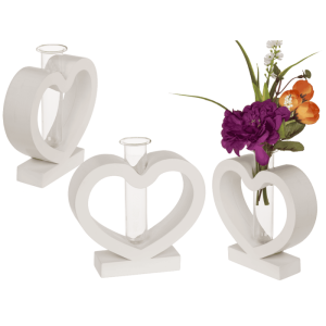 OOTB Weißes MDF Herz mit Glasröhrchen15 x12 cm