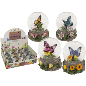 OOTB Glitterkugel Schmetterling auf Sockel