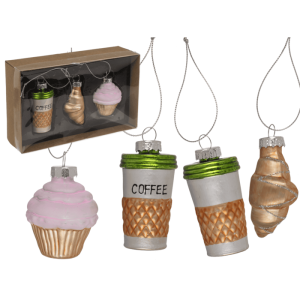 OOTB Glas-Baumschmuck Kaffee 3er Set Kaffee (35