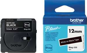 Schriftband Btag, 12 mm breit x 4 m lang, weiß auf schwarz