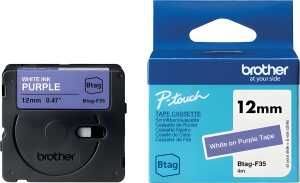 Schriftband Btag, 12 mm breit x 4 m lang, weiß auf lila