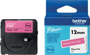 Schriftband Btag, 12 mm breit x 4 m lang, weiß auf pink