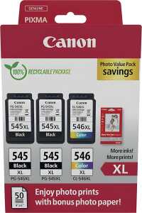 Multipack Tintenpatrone 2 x PG-545 / 1 x CL-546 plus Papier, Canon