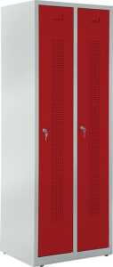 Garderobenspind, Zylinderschloss, 1700 x 590 x 500 mm, grau/rot