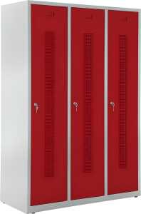 Garderobenspind, Zylinderschloss, 1700 x 1185 x 500 mm, grau/rot