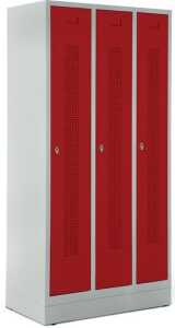 Garderobenspind, Sockel, Riegelschl, 1800 x 870 x 500 mm, grau/rot
