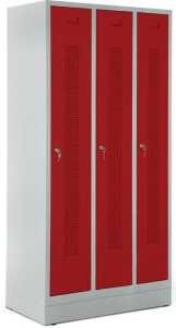 Garderobenspind, Sockel, Zylinderschl 1800 x 870 x 500 mm, grau/rot