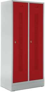 Garderobenspind, Sockel, Riegelschl, 1800 x 800 x 500 mm, grau/rot