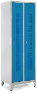 Garderobenspind, Füße, Riegelschl, 1800 x 590 x 500 mm, grau/blau