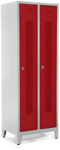 Garderobenspind, Füße, Riegelschl, 1800 x 590 x 500 mm, grau/rot