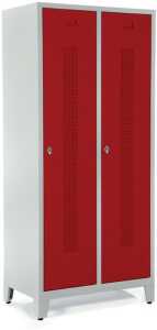 Garderobenspind, Füße, Riegelschl, 1800 x 800 x 500 mm, grau/rot