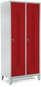 Garderobenspind, Füße, Zylinderschloss, 1800 x 800 x 500 mm, grau/rot