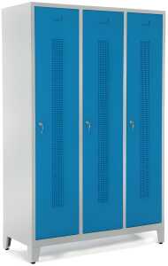 Garderobenspind, Füße, Zylinderschl 1800 x 1185 x 500 mm grau/blau