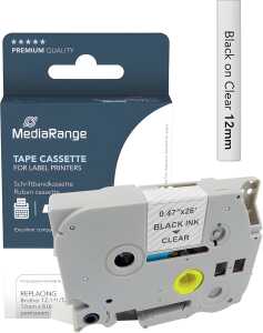 Schriftband zu Brother TZe-131, 12 mm, Länge: 8 m, schwarz auf transp