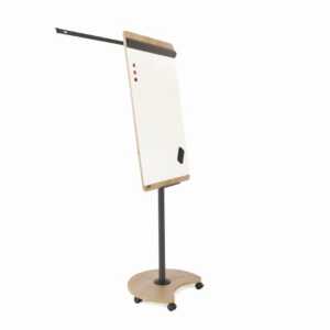 Mobiler Flipchart, Rundfuß, Holzoptik, Tafelfläche 68 x 97 cm, weiß