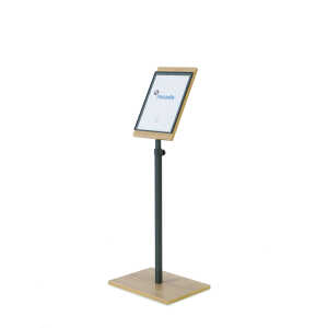 Infodisplay DIN A4, Holzoptik, drehbare Tafel, höhenverstellbar