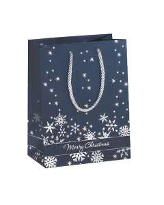 Premium Geschenktaschen, Small, Silver Snowflakes, 175 x 230 x 100 mm