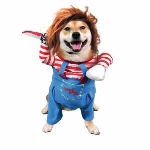 Hundekostüm Mörderpuppe blau/rot/weiß 30cm