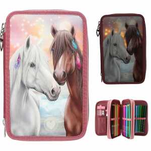 Miss Melody Federtasche LED Pferde mit Herz-Anhänger gefüllt rostrot