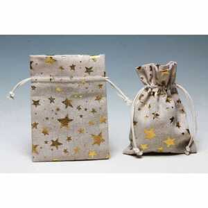 Jute-Sack goldene Sterne beige 13x18cm