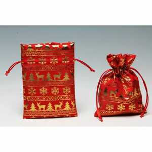 Sack goldene Weihnachtsfiguren rot 13x18cm