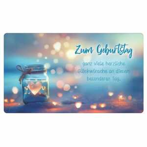 Glückwunschkarte Zum Geburtstag viele Glückwünsche Glas mit Herzen