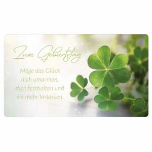 Glückwunschkarte Zum Geburtstag Möge das Glück dich umarmen, Kleeblatt