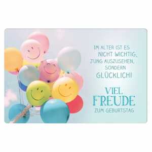 Glückwunschkarte Viel Freude zum Geburtstag bunte lachende Luftballons