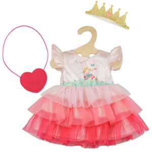 Puppenkleid Prinzessin Emily m Herztasche und Krone rosa Größe 28-35cm