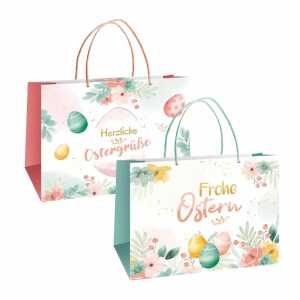 TRÖTSCH Geschenktasche Ostern pastell 15x20x8,5cm quer 2fach sortiert