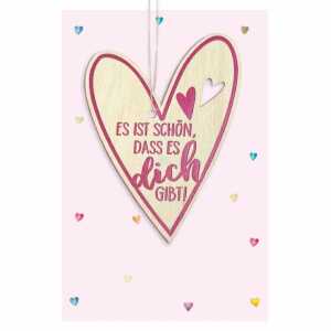 Glückwunschkarte Herz Es ist schöndass es dich gibt Holzteil Juteband