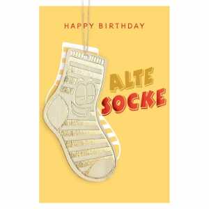 Glückwunschkarte Geburtstag Alte Socke Goodies Holzteil an Juteband