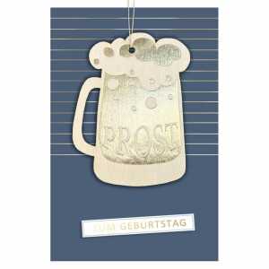 Glückwunschkarte Geburtstag Bierglas Prost Holzteil an Juteband