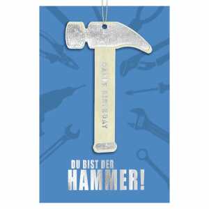 Glückwunschkarte Geburtstag Hammer Goodies Holzteil an Juteband